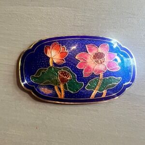 Vintage Cloisonne Enamel Lotus Flower Brooch Pendant Blue Pink Grn Needs REPAIR